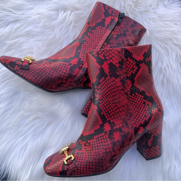 Cavalli Class Red Python Block Heel Boots - Picture 2 of 9